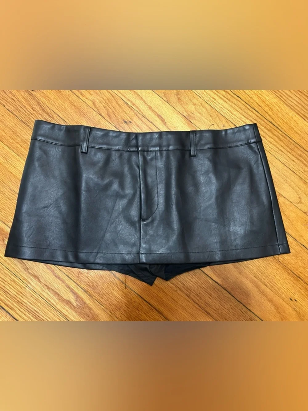 Lioness‎ Rhode Faux Leather Mini Skirt in Onyx With Built In Shorts Size Large